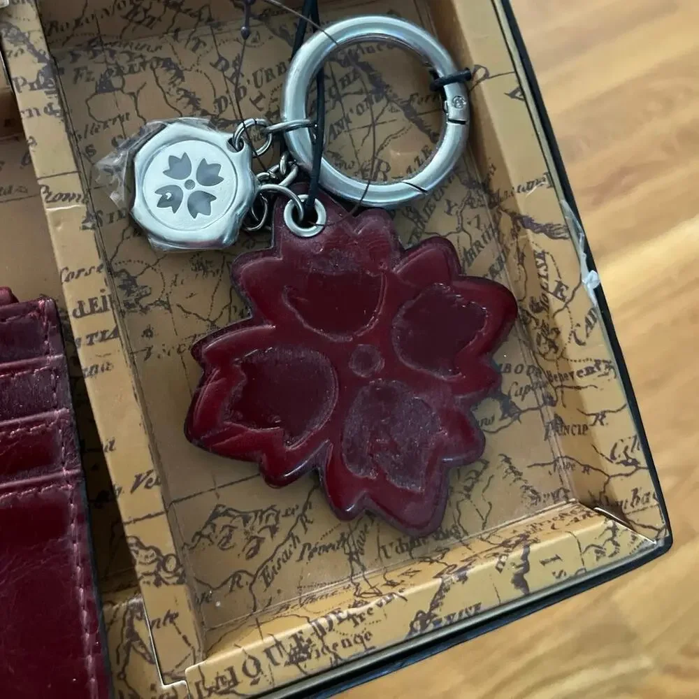 Patricia Nash New Leather ID Card Wallet & Key Chain Set Red Berry Color